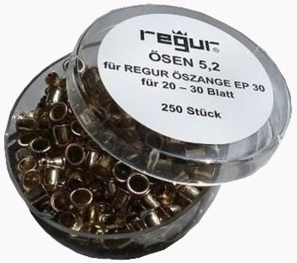 Ösen für Ösenzange EP30, 5,2 mm länge, Ø 4 mm, 1 Dose à 250 Stück, messing