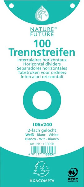 Trennstreifen, Premium Qualität, 190g/qm, 105 x 240 mm, gelocht, 100 Stück, weiß