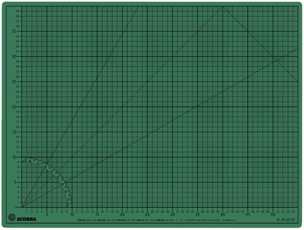 Schneidematte, 600 x 450 mm, bedruckt mit 10-und 50 mm-Teilung, 5-lagig, grün/schwarz