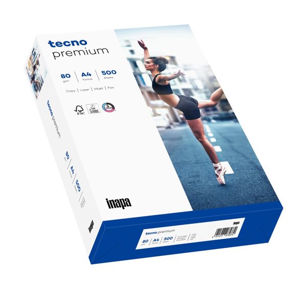 Kopierpapier tecno Premium, DIN A4, 80g/qm, extraweiß, Weißegrad 168 CIE, Packung à 500 Blatt