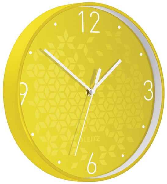 Wanduhr WOW, Ø 30 cm, Quarzlaufwerk, 3 Zeiger (Stunde, Minute, Sekunde), weiße Ziffern und Zeiger, gelb