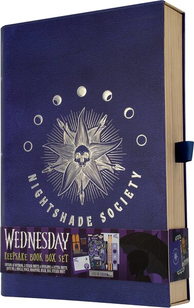 Exklusive Geschenkebox Nightshade Wednesday mit detaillierte Prägung eines mystischen Symbols, lila