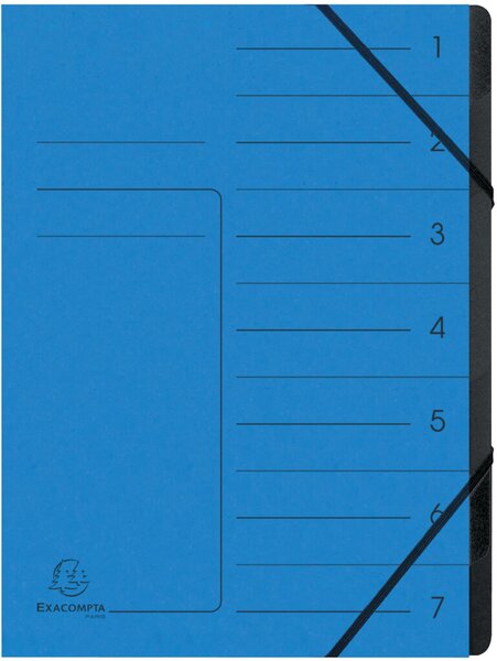 Ordnungsmappe Colorspan, DIN A4, 7 Fächer, Eckspanner, Fächerblock schwarz, Deckel Liniendruck, blau