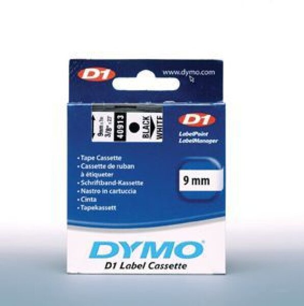 Schriftbandkassette, D1, 9 mm breit / 7 m lang, schwarz auf weiß, ablösbar