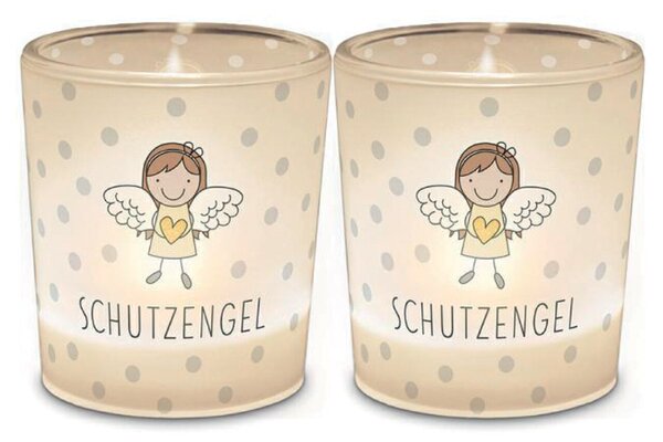 Teelicht, mit Grußfeld für persönliche Nachricht, Motiv Schutzengel