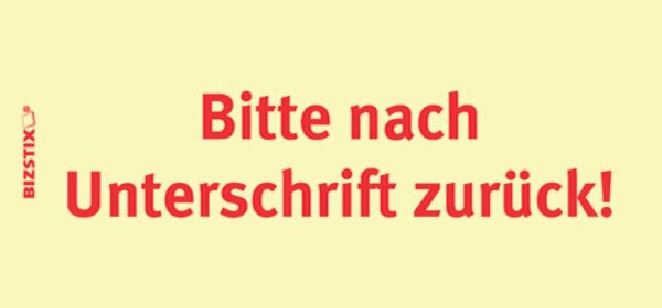 Haftnotizen gelb, 75 x 35 mm, "Bitte nach Unterschrift zurück", 100 Blatt pro Block