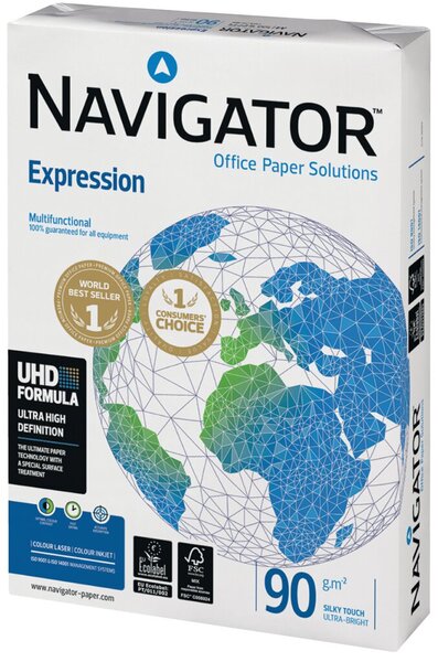 Kopierpapier Navigator Expression, DIN A4, 90g/qm, weiß, Weißegrad 169 CIE, Packung à 500 Blatt