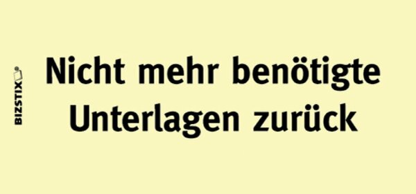 Haftnotizen gelb, 75 x 35 mm, "Nicht mehr benötigte Unterlagen zurück", 100 Blatt pro Block