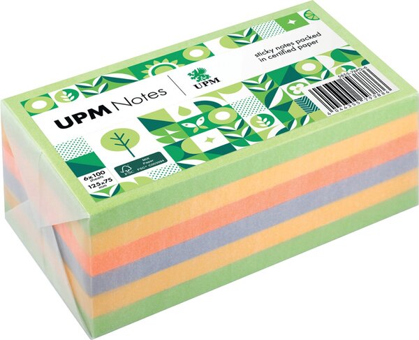 Haftnotiz, 125 x 75 mm, Spring Mix grün, gelb, orange, violett, 100 Blatt/Block, 6 Blöcke, Pergaminverpackung, FSC®-zertifiziert