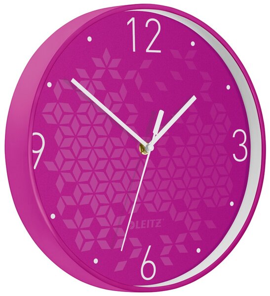 Wanduhr WOW, Ø 30 cm, Quarzlaufwerk, 3 Zeiger (Stunde, Minute, Sekunde), weiße Ziffern und Zeiger, pink