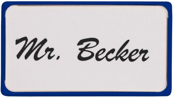 Namensschild, 45 x 80 mm, Magnethalterung, Rand blau, 10 Stück