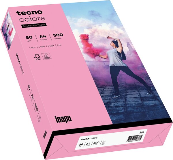 Kopierpapier Tecno Colors, DIN A4, 80g/qm, rosa, Packung à 500 Blatt