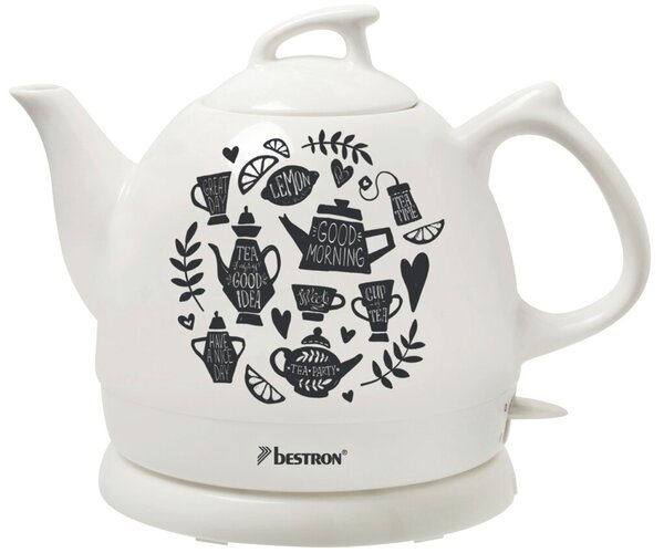 Wasserkocher Tea Party aus Keramik, Teekanne, Inhalt: 0,8 Liter, verdecktes Heizelement, 1785 W, wärmeisolierend, abnehmbarer Deckel mit Sicherheitsverschluss
