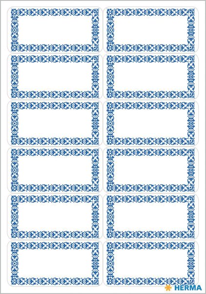 Haushaltsetiketten Neutral, weiß mit blauem Rand, 48 Etiketten, 4 Blatt