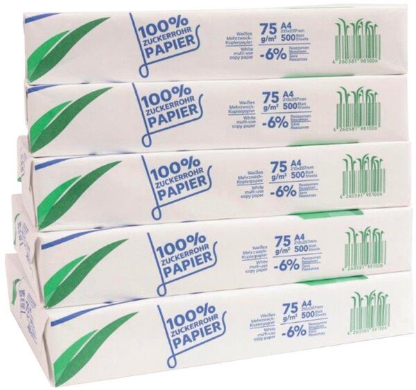 Kopierpapier Calima, Zuckerrohrpapier, DIN A4, 75g/qm, weiß, Weißegrad 145 CIE, 100% Tree Free, aus 100% Zuckerrohr, Packung à 500 Blatt