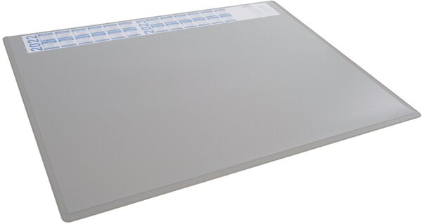 Schreibunterlage 650 x 500 mm, grau, PP, mit transparenter Folienauflage und Kalender, rutschfest, abgerundete Ecken