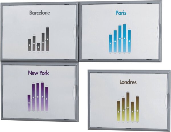 Infodisplay, DIN A4, 32.2 x 23.7 x 2.3 cm, 4 x DIN A4, Lieferung ohne Schrauben, mit doppelseitigem Klebeband