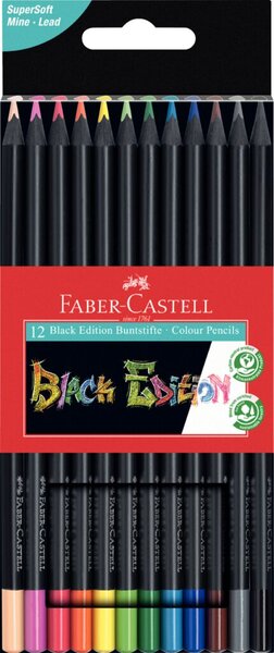Buntstift Black Edition, Minenstärke 3,3 mm, Härtegrad weich, Schaftform Dreikant, 12 Stück, Kartonetui, sortiert