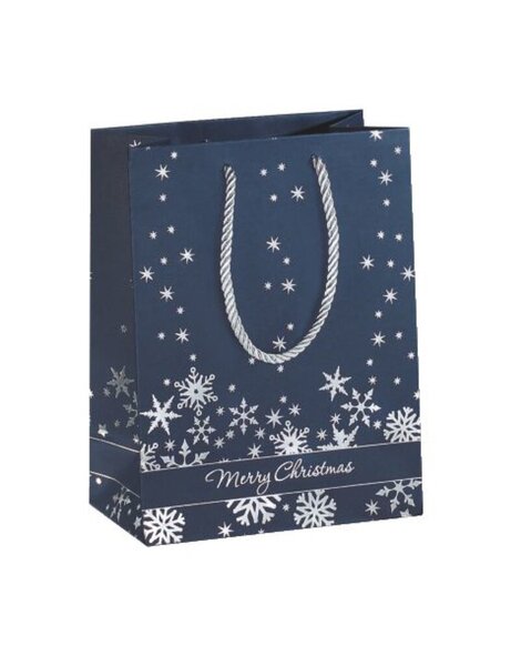 Premium Geschenktaschen, Small, Silver Snowflakes, Silberprägung, Papier, 230g/qm, 175 x 230 x 100 mm