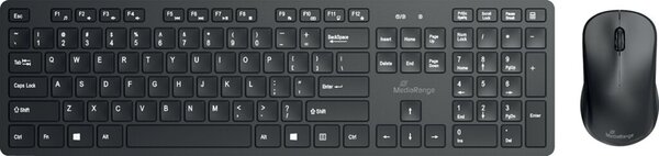 Funk-Tastatur-/Maus-Set 3 Tasten, QWERTZ (DE/AT), ca. 10m Sendereichweite, Batterien nicht im Lieferumfang, schwarz