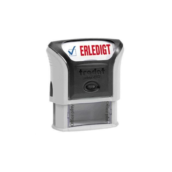 Stempel Printy, Motiv/Text: ERLEDIGT, Abdruck: blau/rot, 47 x 18 mm