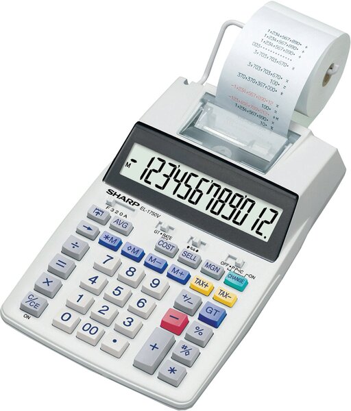 Druckender Tischrechner EL-1750, 12-stellig, Batterie- oder Netzbetrieb