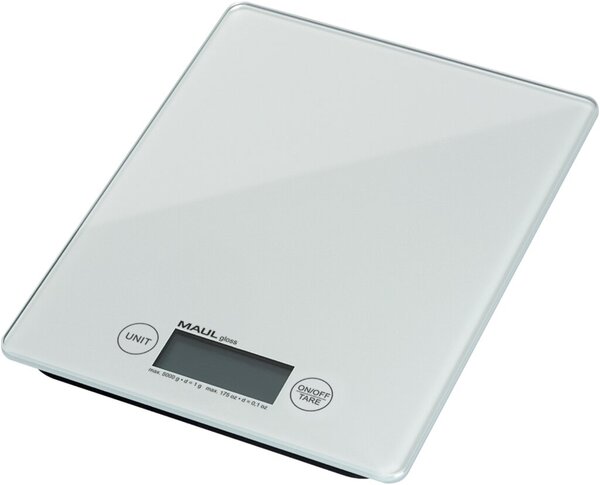 Briefwaage MAULgloss, weiß, Tragkraft 5000g, Teilung 1g, Wiegefläche 16,5 x 17 cm, 1,5 x 16,5 x 20,5 cm