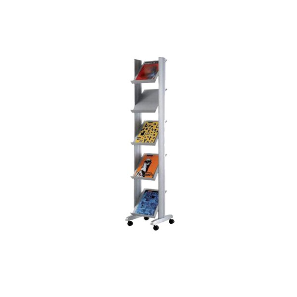 Prospektständer Mobile, 167,5 x 35 x 38,5 cm, mit Metall-Innstruktur, Aufbau ohne Werzeug, alufarben