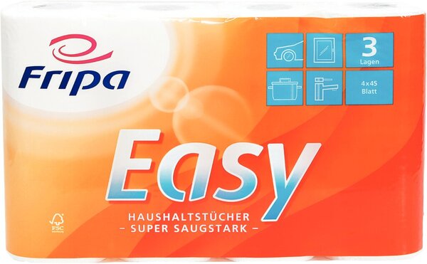 Küchenrolle Easy, 3-lagig, hochweiß, 100% Zellstoff, 4 Rollen á 45 Blatt