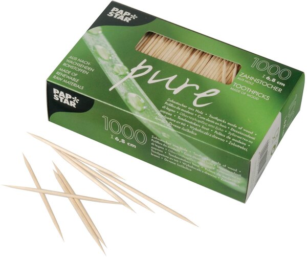 Zahnstocher pure, Holz, rund, Länge 6,8 cm, 1000 Stück
