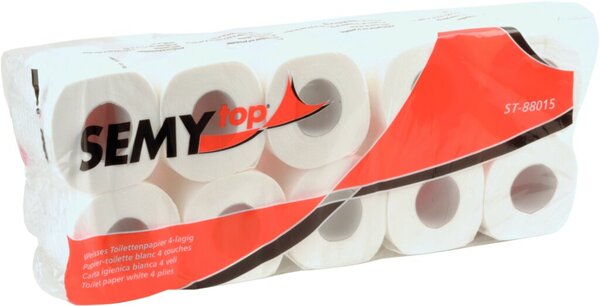 Toilettenpapier top, 4-lagig, hochweiß, Zellstoffpapier, geprägt, 150 Blatt/Rolle, 10 Rollen/Packung