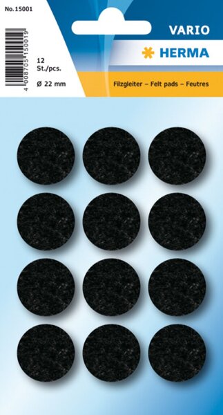 Filzgleiter Ø 22 mm, Packung mit 12 Stück, lösemittelfrei, schwarz