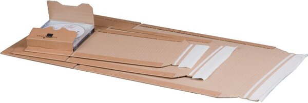 Universalverpackung, DIN A3, haftklebend, Aufreißfaden, Innenmaß 455 x 325 x 80 mm, variable Füllhöhen, braun