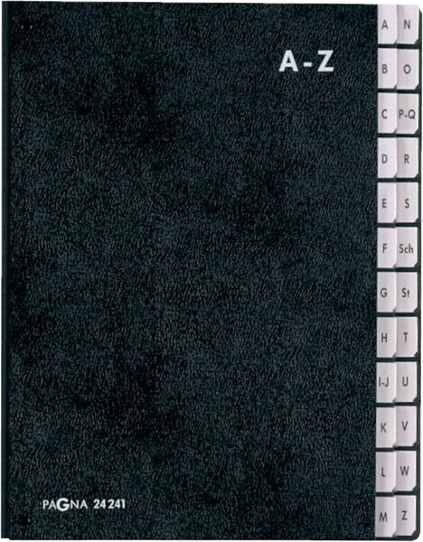 Pultordner, Tabe A-Z, 24 Fächer, schwarz, DIN A4, Hartpappe, dehnbarer Rücken