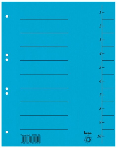 Trennblätter, DIN A4, vollfarbig, liniert, 210g/qm Intensiv-Karton, 50 Stück, blau