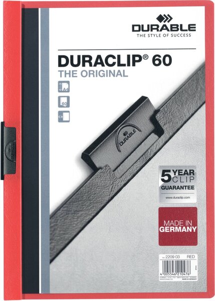 Klemmmappe DURACLIP, DIN A4, Fassungsvermögen 60 Blatt, 310 x 220 mm, rot