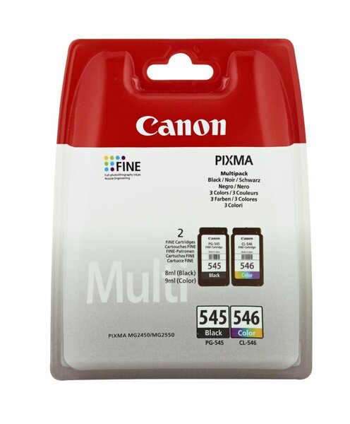 Multipack Tintenpatrone PG-545 / CL-546, für Canon Drucker, 2 x ca. 180 Seiten, BK/C/M/Y