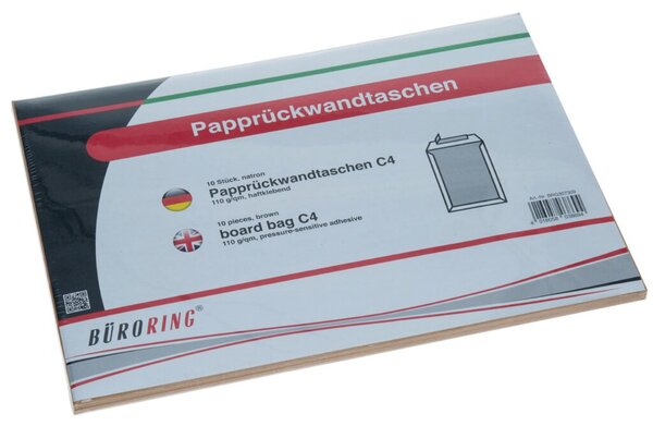 Versandtasche DIN C4, ohne Fenster, haftklebend, Papprückwand, 110g/qm, natronbraun, 10 Stück