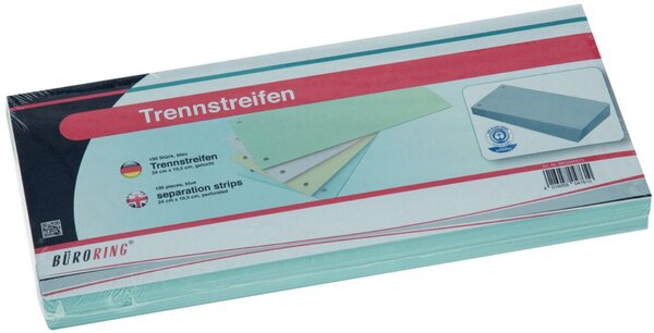 Trennstreifen, blau, 10,5 x 24 cm, 190g/qm Karton, gelocht, 100 Stück