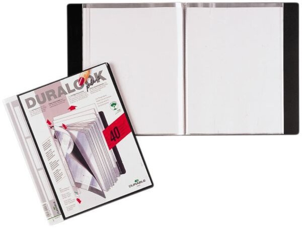 Sichtbuch DURALOOK® PLUS, DIN A4, 40 Hüllen, dokumentenecht, Außentasche, Rückenschildtasche, Rücken 25 mm, schwarz