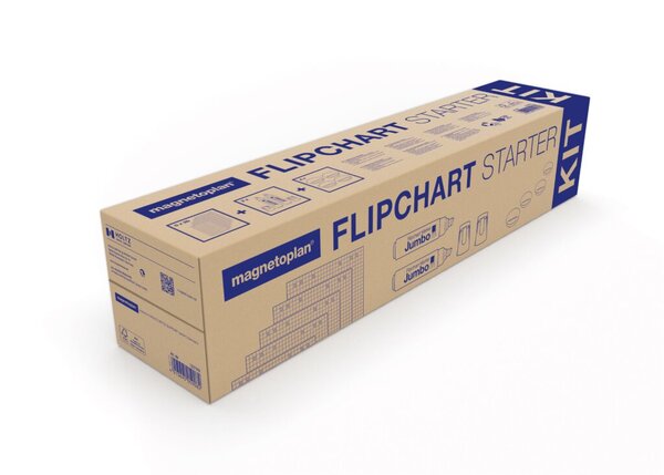 Flipchart Starter Kit. Inhalt: 5 Blöcke, je 1 Marker Jumbo rot + schwarz, 4 Magnete grau Ø 30 mm