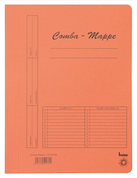 Comba-Mappe DIN A4, 250g/qm, mit Heftmechanik, orange