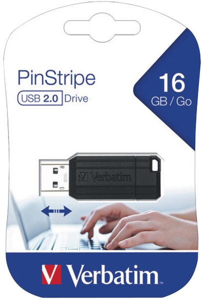Speicherstick, USB 2.0, 16 GB, PinStripe, schwarz