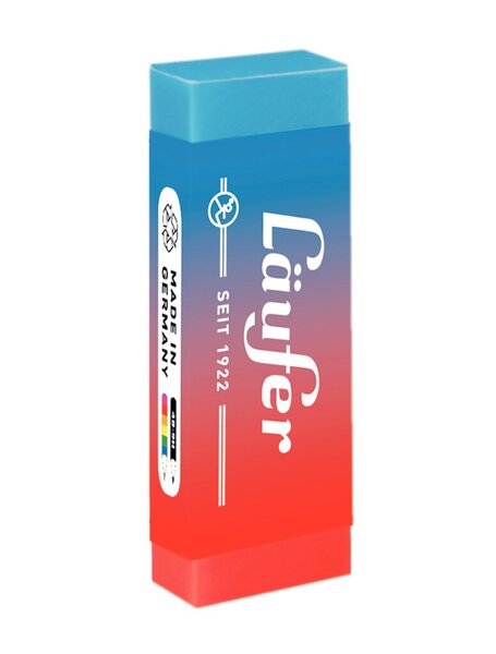 Radierer Plast 0120, für Bleistifte/Farbstifte auf Papier, transluzenter Kunststoffradierer, 65 x 21 x 12 mm, Radierer 2-farbig, Banderole 2-farbig
