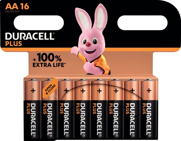 Batterie Alkaline, Mignon AA, Plus Extra Life, LR06, 1.5V, 16 Batterien