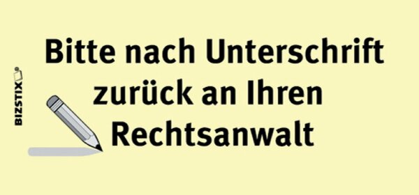Haftnotizen gelb, 75 x 35 mm, "Bitte nach Unterschrift zurück an Ihren Rechtsanwalt", 100 Blatt pro Block