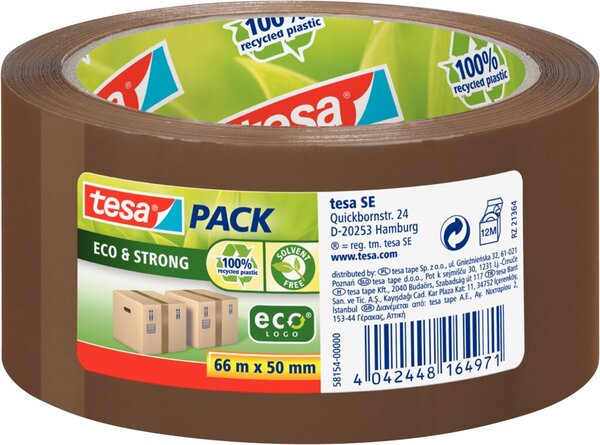Packband tesapack® Eco & Strong, 50 mm x 66 m, braun, PP-Folie, klebstark, Abrollgeräusche: leise