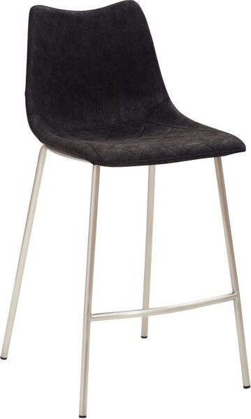 Bar-/Tresenhocker mySOLO 1175, Sitzschale in schwarzem Kunstleder, Vintage Look Rautensteppung, 4-Fuß-Gestell edelstahl gebürstet