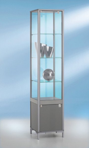 Staufachvitrine, Maße: (H x B x T) 1.860 x 400 x 400 mm, 3 Dickglasböden, Dekor Silber