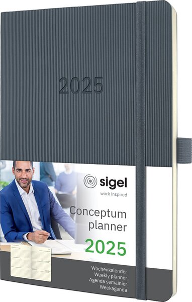 Wochenkalender CONCEPTUM® 2025, ca. DIN A5, dark grey, Softcover, 1 Woche/2 Seiten, 192 Seiten